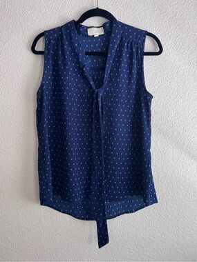 Sweet Wanderer Sleeveless Navy Tie-Neck Blouse | Large